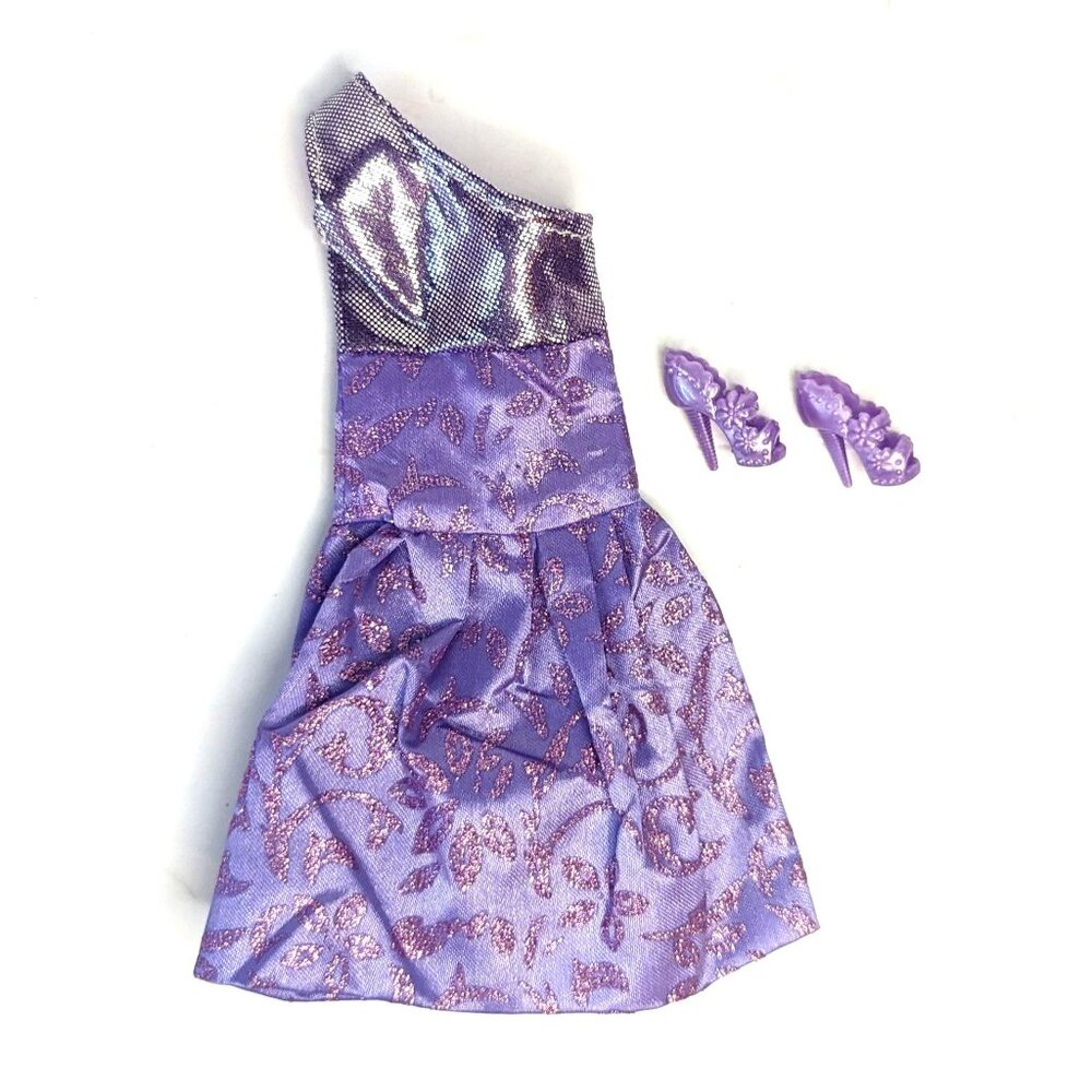 Shimmer One Shoulder Purple Dress with Matching Shoes for Barbie or Fashion Doll